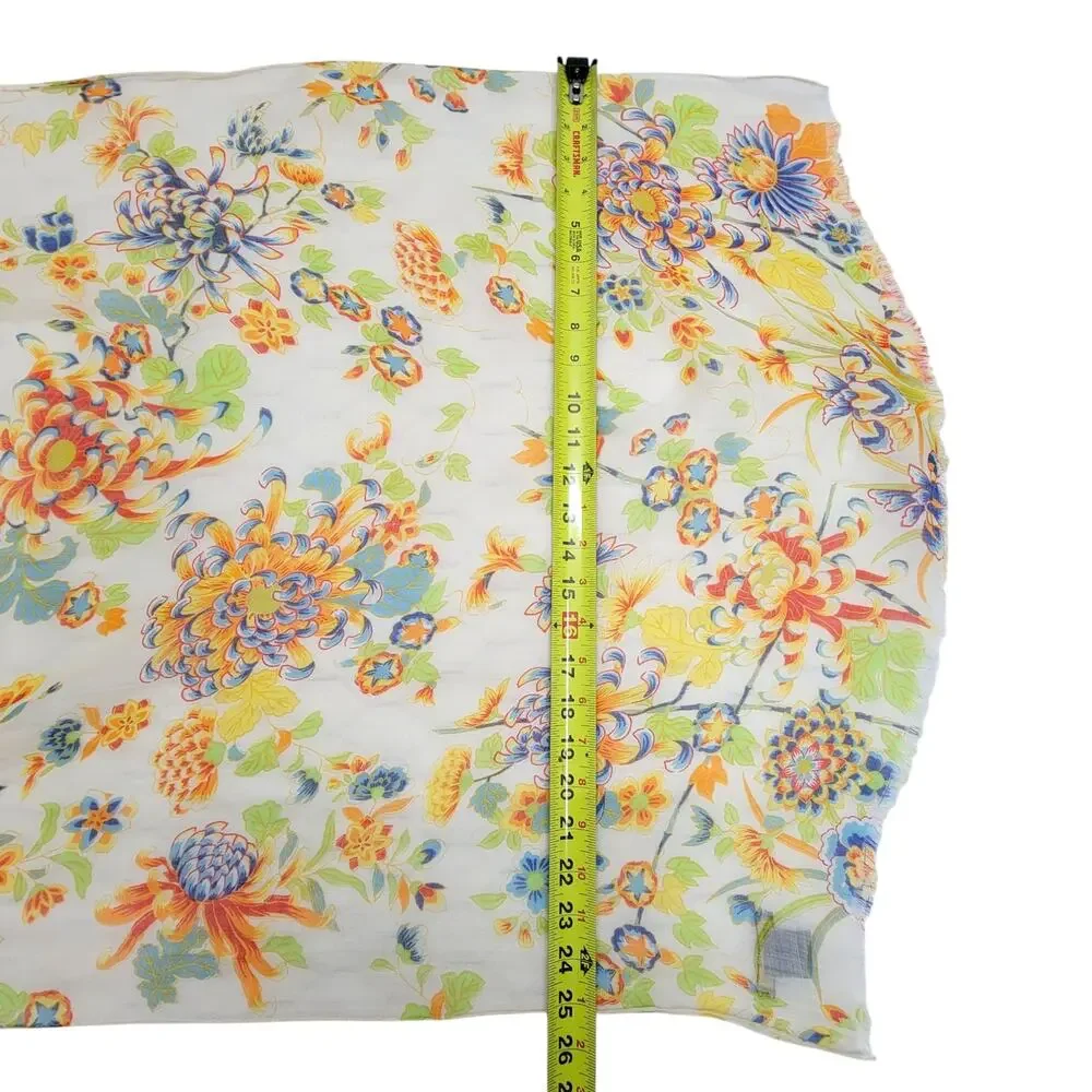 Polo Ralph Lauren Scarf Wrap Floral Botanical Ramie Lightweight Sheer Fringe